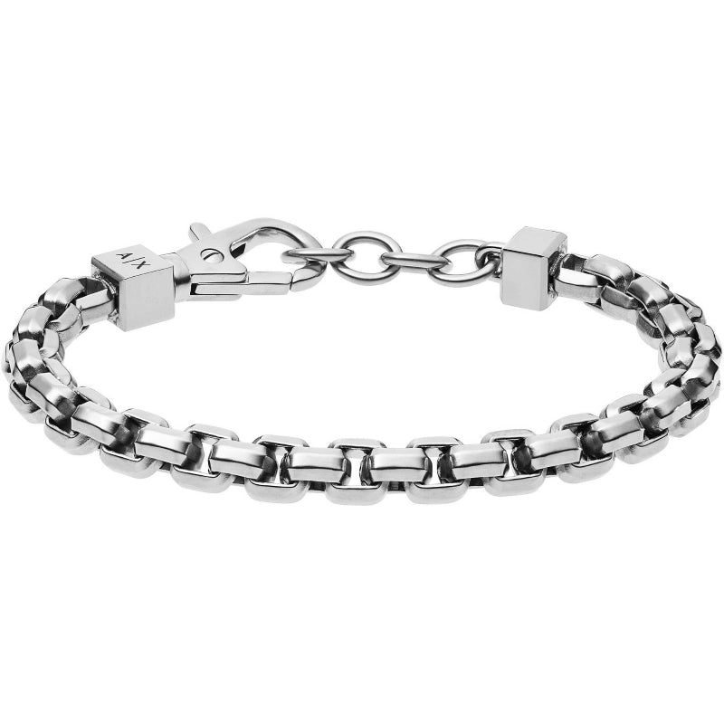 Armani Exchange Bracciale Uomo a Catena Maglia Larga in Acciaio Argento