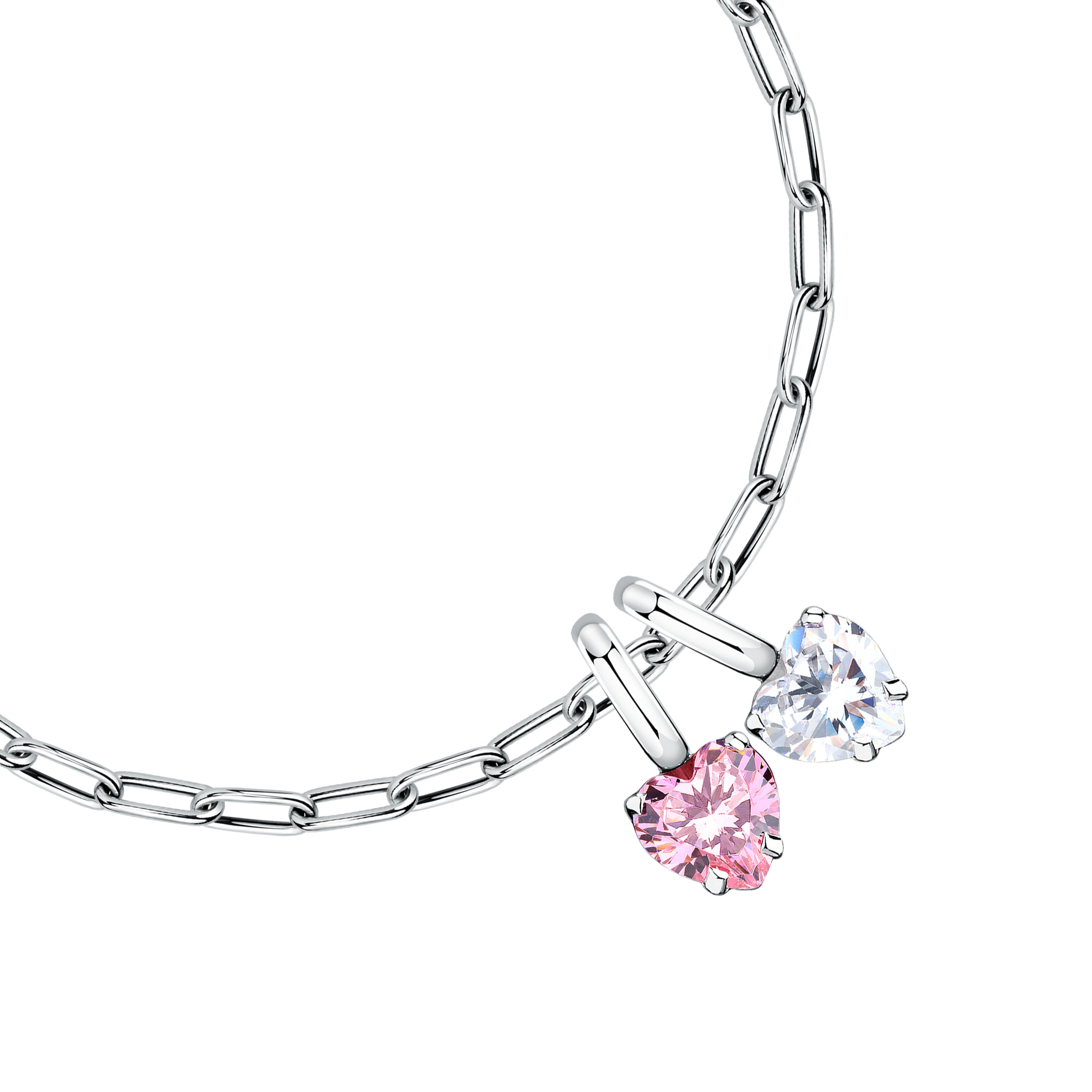 MORELLATO Bracciale Donna DROPS In Acciaio Con Cuori E Zirconi, 19 Cm - Regalo Per San Valentino