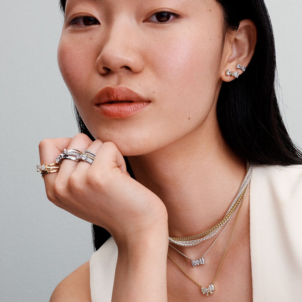 
                  
                    Pandora Large Bright Bow Necklace 363508C01-45 worn
                  
                