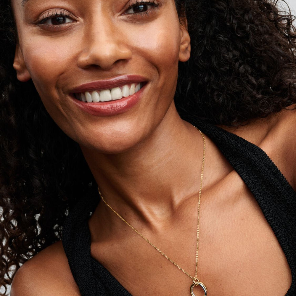 
                  
                    Pandora 363882C00-45 Two-Tone Braided Band Circle Necklace Worn
                  
                