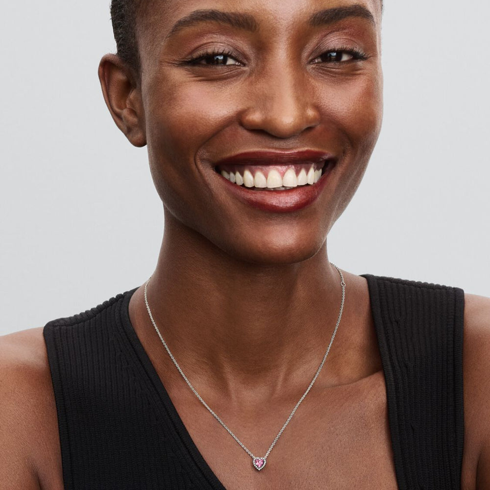 
                  
                    Pandora Pink Embossed Heart Necklace 398425C02-45
                  
                