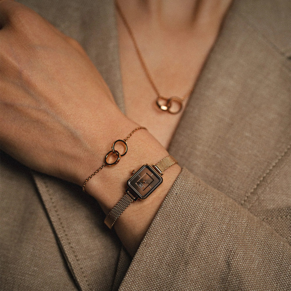 Daniel Wellington Quadro Mini Melrose Rose Gold Amber Watch